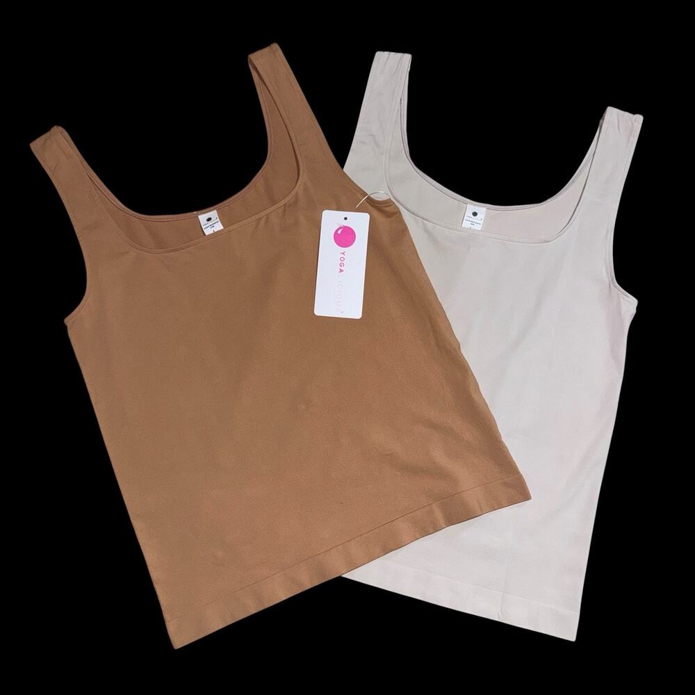 Yogalicious 2 Pack Beige Women's Sleeveless Scoop Neck Tank Size /L